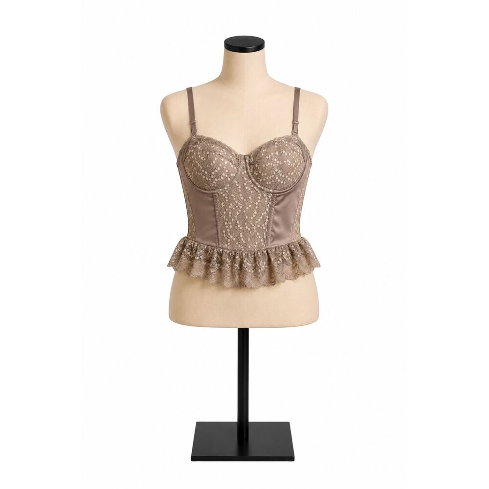 NWT Sincerely Jules Lace Bustier Crop Top Taupe Ruffle Cami Size Medium